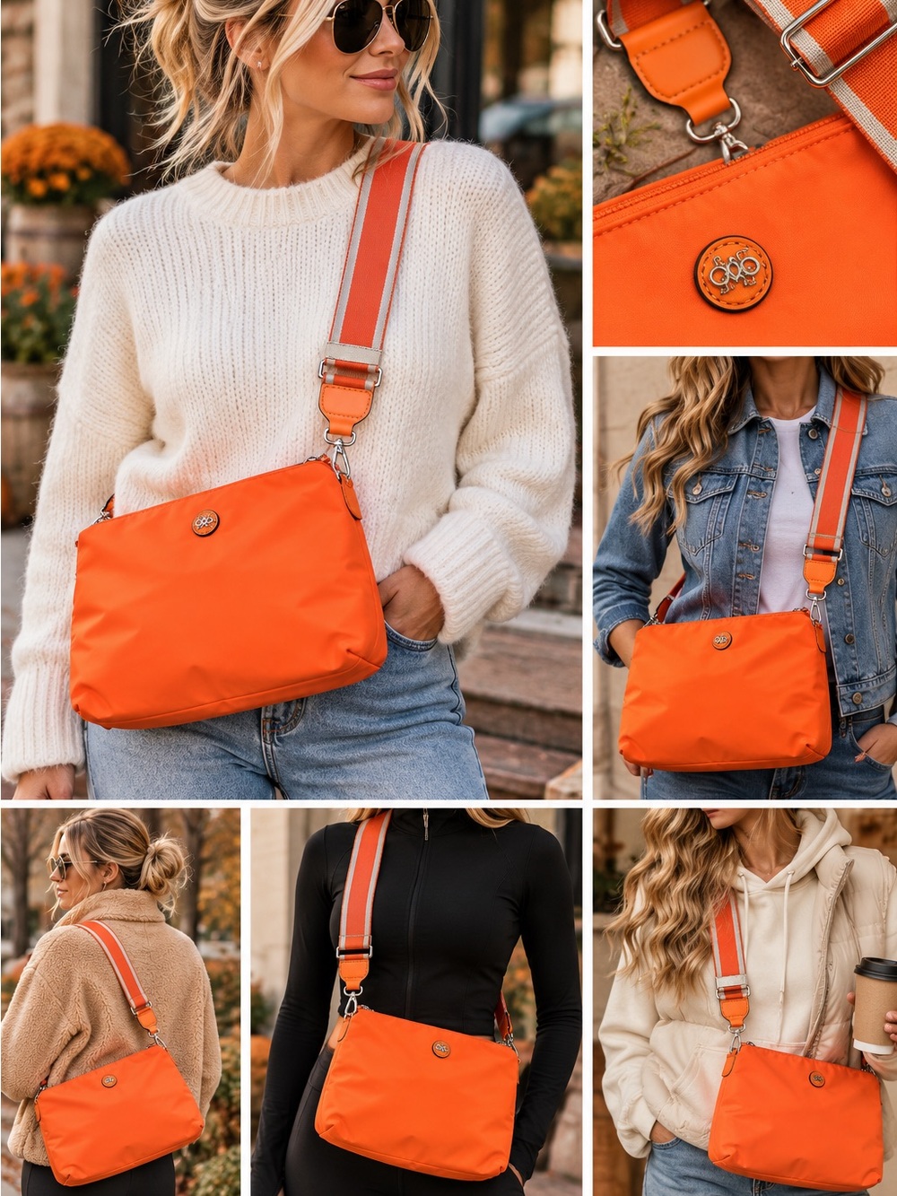 AMIANI- Orange Crossbody Bag with Adjustable Strap - Women